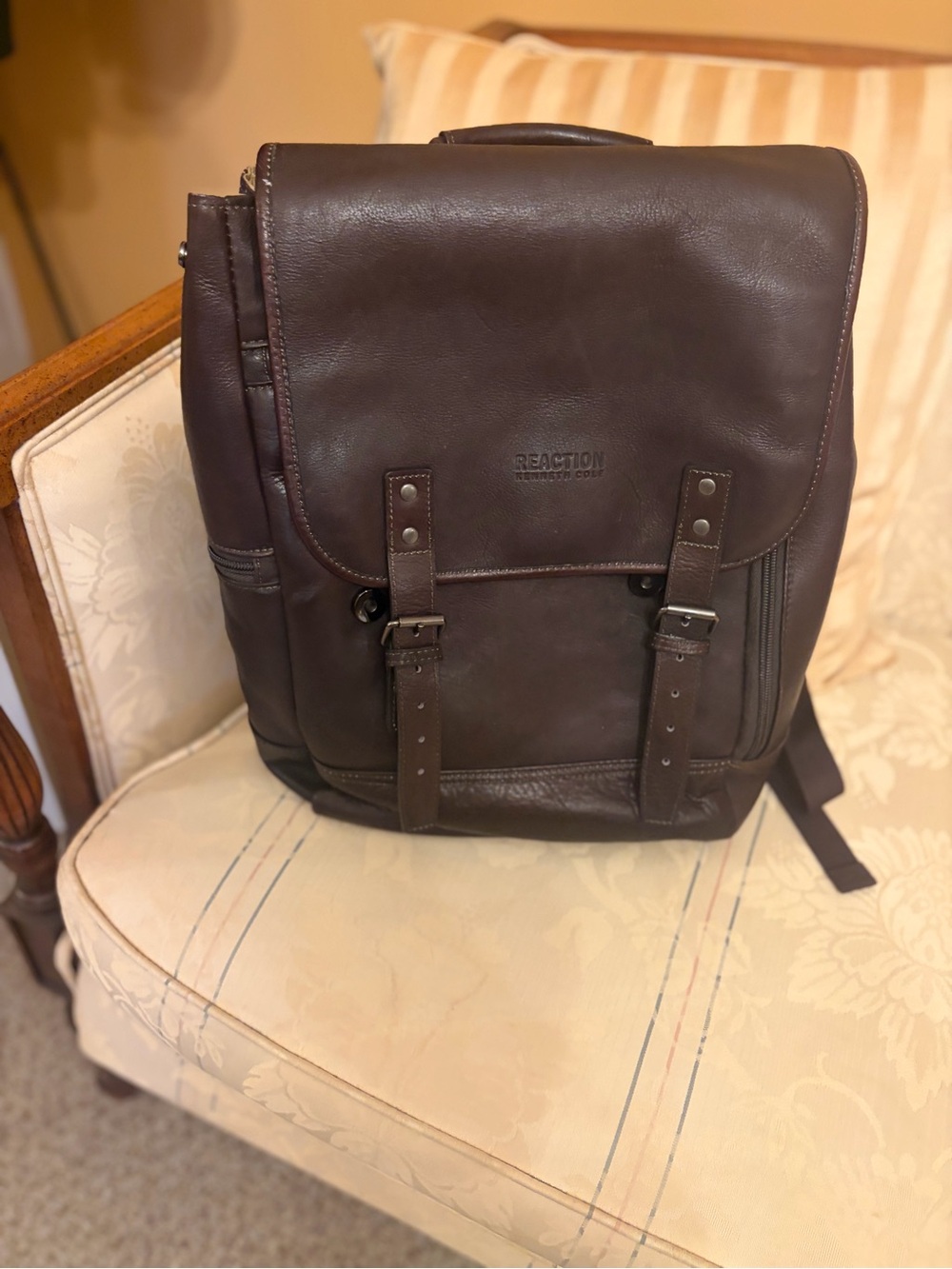 Kenneth Cole Reaction Dark Brown Leather Flap Backpack